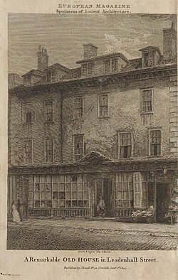 Etching of a dirty three-storey building with broken windows and cracked paintwork